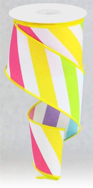 2.5" x 10yd Large Multi Diagonal Stripe - White/Bright Multi Shirleys of Collins RGC1889W5