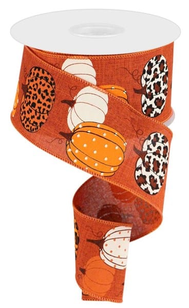 2.5" x 10yd Leopard Pumpkins/Royal - Rust/Cream/Orangw/Brown Craig Bachman Ribbon RGC171374