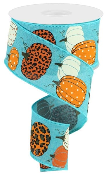 2.5" x 10yd Leopard Pumpkins/Royal - Teal/Cream/Orange/Brown Craig Bachman Ribbon RGC171334