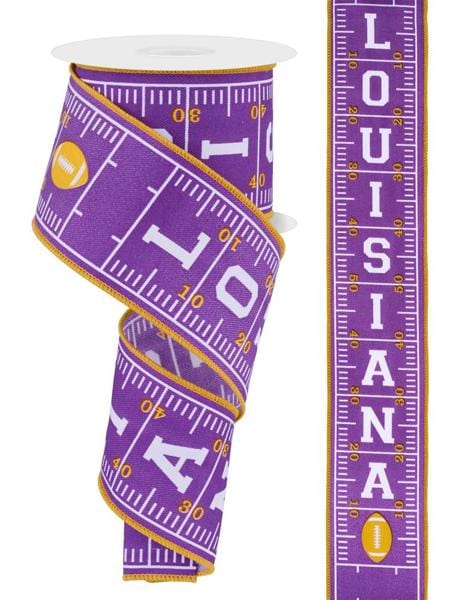 2.5" x 10yd Louisiana Football Field - White/Gold/Purple Craig Bachman Ribbon RGF1107