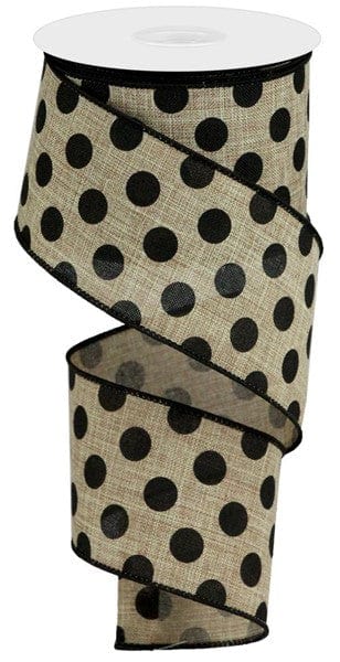 2.5" x 10yd Medium Polka Dot Royal Burlap - Beige/Black Shirleys of Collins RG0162801