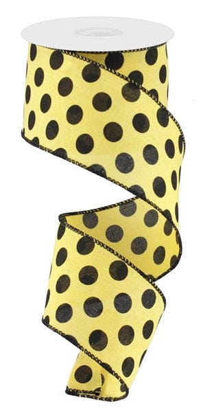 2.5" X 10YD MEDIUM  POLKA DOT ROYAL BURLAP - YELLOW/BLACK Craig Bachman RG0162829