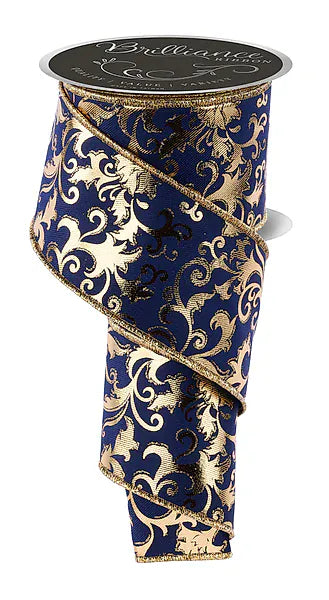 2.5" x 10yd Metallic Foil Swirl Leaf - Navy Blue/Gold Craig Bachman LS3008WA