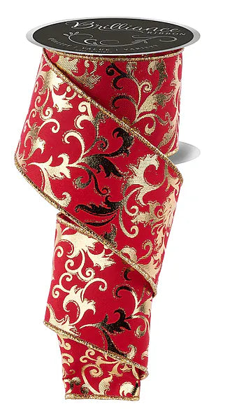 2.5" x 10yd Metallic Foil Swirl Leaf - Red/Gold Craig Bachman LS300836