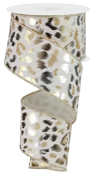 2.5" x 10yd Metallic/Glitter Leopard - Ivory/Gold/Silver Craig Bachman RIBBON RGE118930
