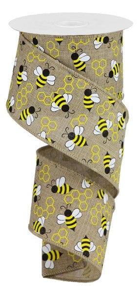 2.5" X 10YD MINI BUMBLEBEES ON ROYAL - LT BEIGE/YELLOW/WHITE Craig Bachman RGA161701