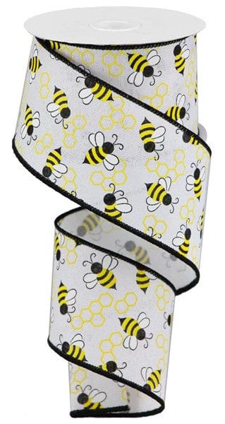 2.5" X 10YD MINI BUMBLEBEES ON ROYAL - WHITE/YELLOW Craig Bachman RGA161727