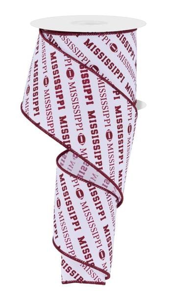 2.5" x 10yd Mississippi Diagonal Pattern - White/Maroon Craig Bachman Ribbon RGF1122