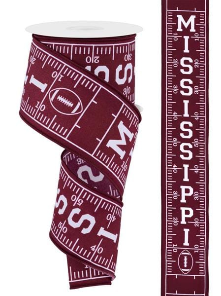 2.5" x 10yd Mississippi Football Field - White/Maroon Craig Bachman Ribbon RGF1102