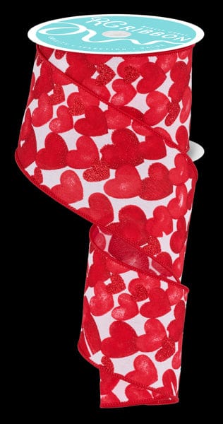 2.5" x 10yd Multi Hearts On Pg Fabric - Red/White Craig Bachman Ribbon RGF114627