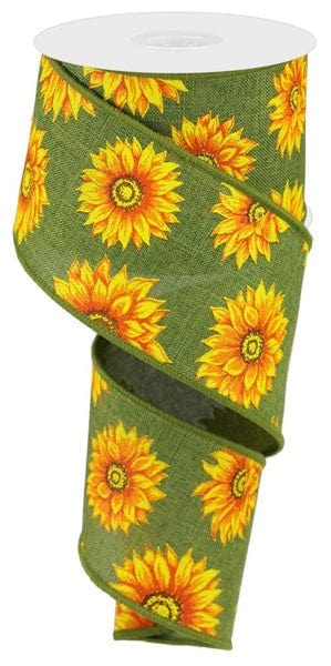 2.5" x 10yd Multi Sunflowers/Royal Burlap - Green/Yellow/Orange/Rust/Brown Craig Bachman Ribbon RG0187344