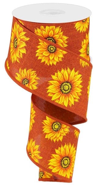 2.5" x 10yd Multi Sunflowers/Royal Burlap - Rust/Yellow/Orange/Rust/Brown Craig Bachman Ribbon RG0187358