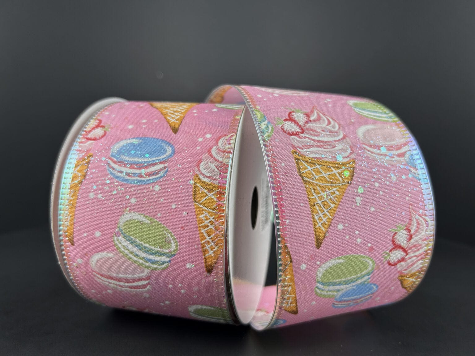 2.5" X 10YD Pink and Mint Macaroons and Icecream Wired Ribbon Jascotina Ribbon 76464-40-03