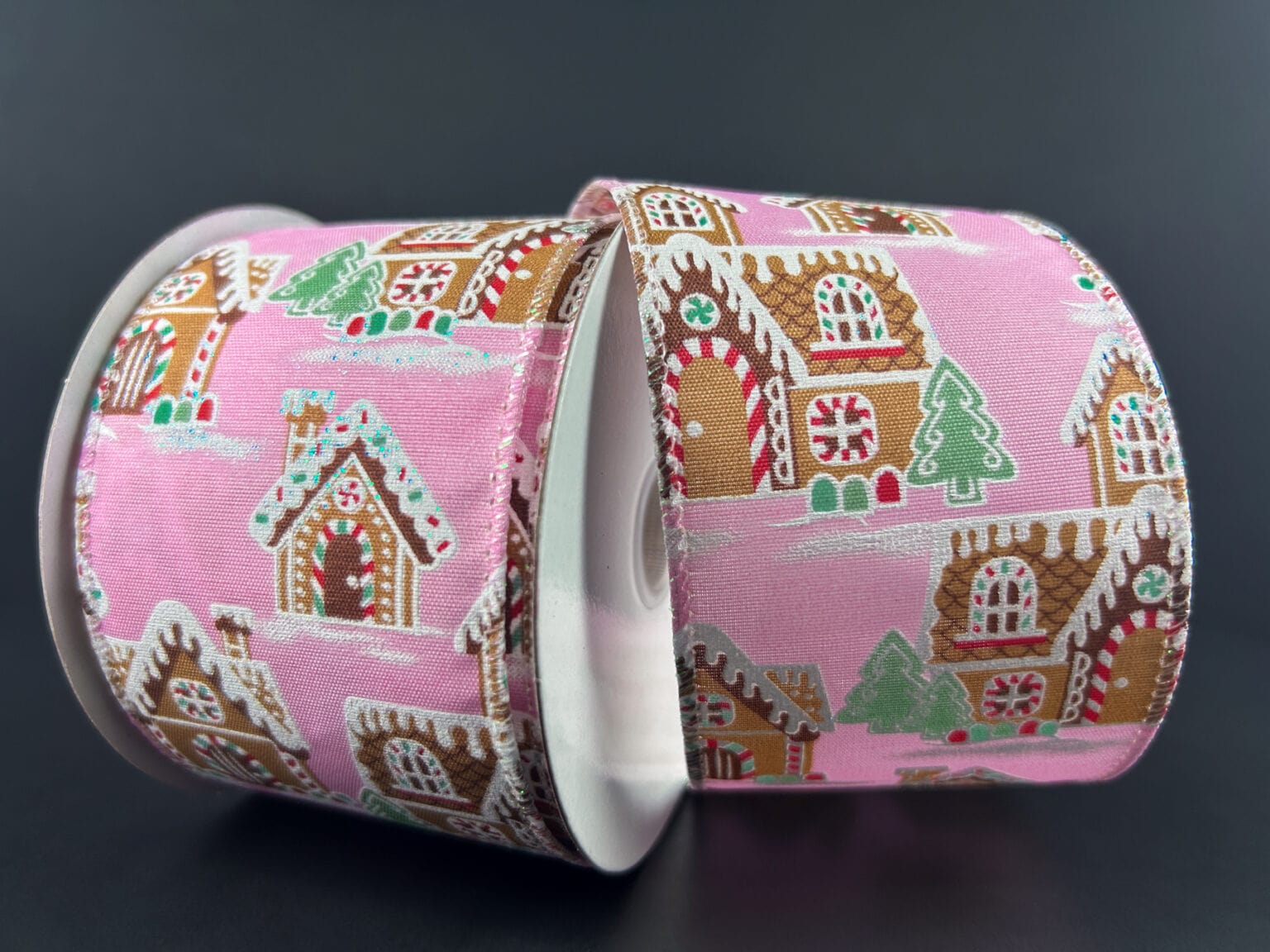 2.5" X 10YD Pink Gingerbread House Ribbon Jascotina Ribbon 71411-40-26