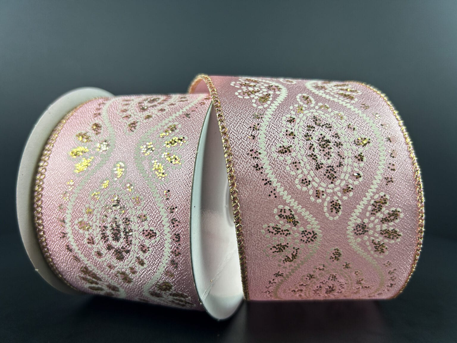 2.5" X 10YD Pink Gold Wavy Floral Ribbon Jascotina Ribbon 72401-40-26