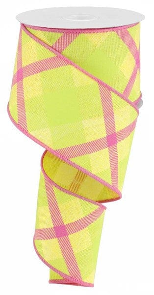 2.5" X 10YD PRINTED PLAID ON ROYAL - YLLW/LIME GREEN/HOT PINK Craig Bachman RG0168329