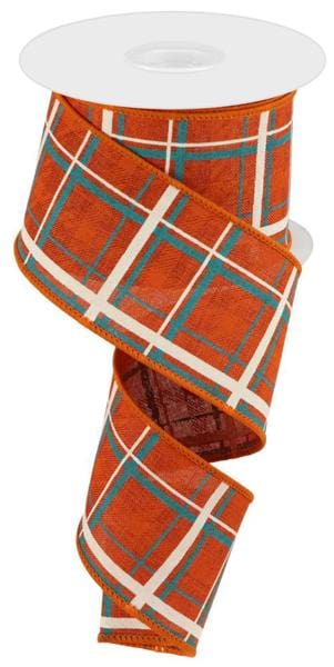 2.5" x 10yd Printed Plaid/Royal - Rust/Dark Orange/Turquoise/Light Natural Craig Bachman Ribbon RGC154174