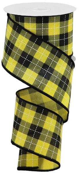 2.5" x 10yd Printed Woven Check On Royal - Sun Yellow/Black/White Shirleys of Collins RGA18508N