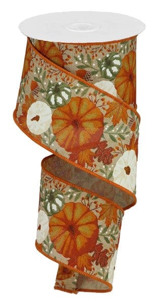 2.5" x 10yd Pumpkins/Foliage On Royal - Brown/Must/Orange/Rust Craig Bachman Ribbon RGB108104