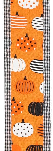 2.5" X 10YD PUMPKINS ON ROYAL/GINGHAM - ORANGE/WHITE/BLACK Craig Bachman RGA805020