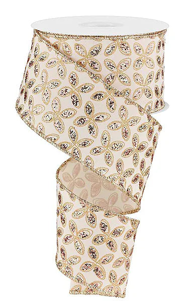 2.5" x 10yd Quatrefoil Petals -  Ivory/Rose/Champagne/Gold Craig Bachman RGE192677