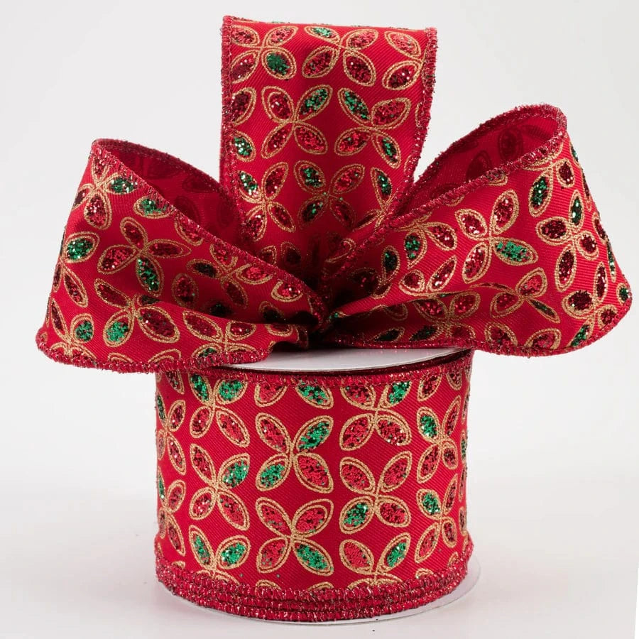 2.5" x 10yd Quatrefoil Petals Ribbon - Red/Emerald/Gold Craig Bachman RIBBON RGE192624