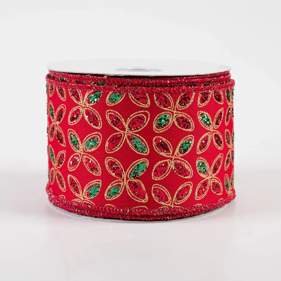 2.5" x 10yd Quatrefoil Petals Ribbon - Red/Emerald/Gold Craig Bachman RIBBON RGE192624