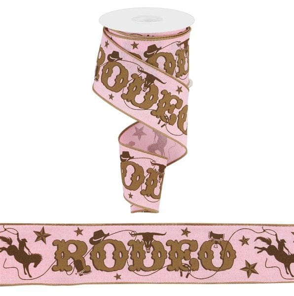 2.5" x 10yd Rodeo On Royal - Light Pink/Tan/Brown Craig Bachman Ribbon RGC188515