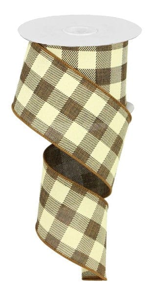 2.5" x 10yd Striped Check On Royal - Brown/Ivory Craig Bachman Ribbon RG01800TX