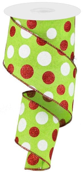 2.5" X 10YD THREE SIZED GLITTER DOT/ROYAL - LIME GREEN/RED/WHITE Craig Bachman RG0178433