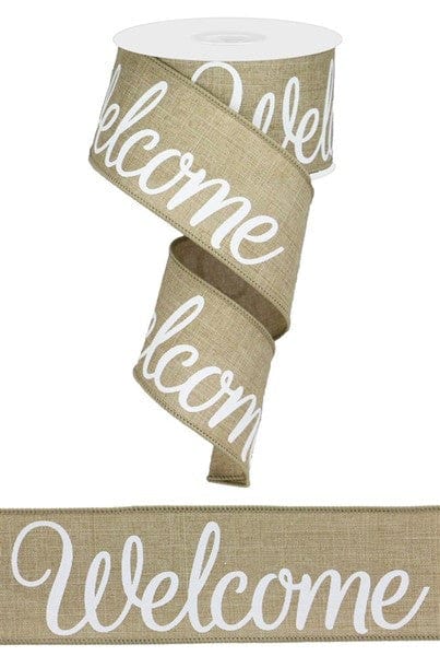 2.5" X 10YD WELCOME ON ROYAL - LT BEIGE/WHITE Craig Bachman RGA1124XR