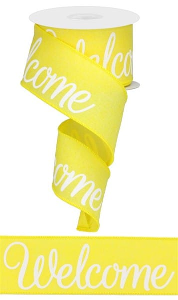 2.5" x 10yd Welcome On Royal - Yellow/White Shirleys of Collins RGA112429