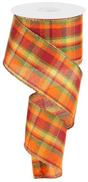 2.5" X 10YD WOVEN PLAID W/METALLIC - BURGANDY/ORANGE/MUSTARD/GREEN/COPPER Craig Bachman RGC1392