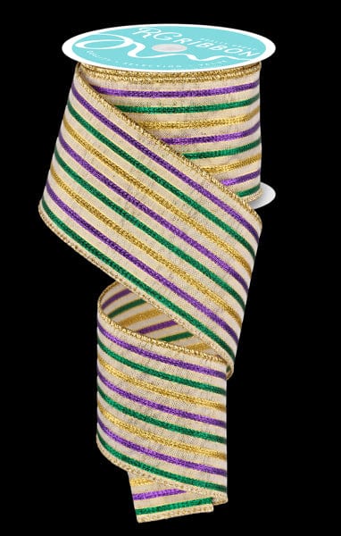 2.5" x 10yd Woven Stripe - Mardi Gras Craig Bachman Ribbon RGF1160