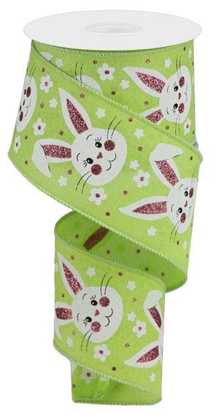 2.5"X10yd Bunny Faces W/Glitter On Royal - Bright Green/Lt Pink/White/Black Craig Bachman RGA154009