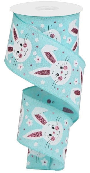 2.5"X10yd Bunny Faces W/Glitter On Royal - Ice Blue/Lt Pink/White/Black Craig Bachman RGA1540H1