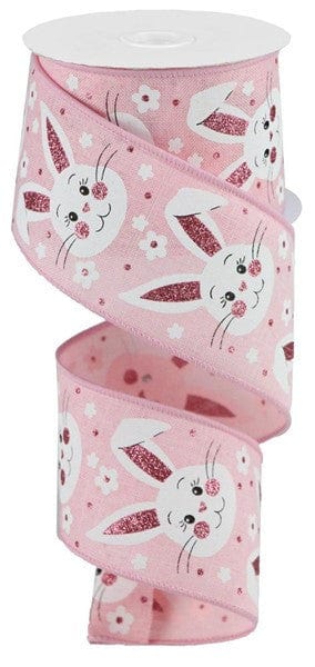 2.5"X10yd Bunny Faces W/Glitter On Royal - Pale Pink/Lt Pink/White/Black Craig Bachman RGA154015