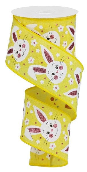 2.5"X10yd Bunny Faces W/Glitter On Royal - Yellow/Lt Pink/White/Black Craig Bachman RGA154029