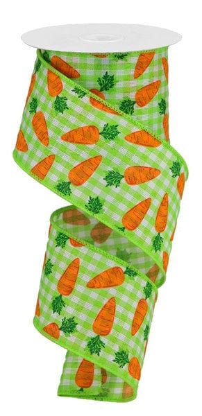 2.5"X10yd Carrots On Gingham Check - Lime/White/Orange/Green Craig Bachman RGA1594WW