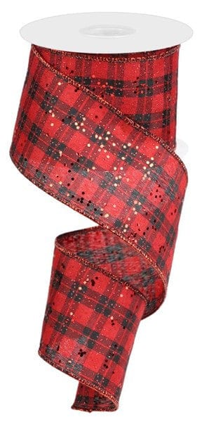 2.5"X10yd Check Plaid W/Hex Glitter - Red/Black Craig Bachman RGE1278H6