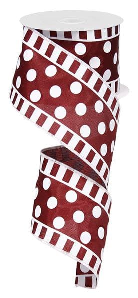 2.5"X10YD DOTS AND STRIPES ON SATIN-MAROON/WHITE Craig Bachman RG01369CX