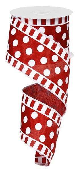 2.5" X10yd DOTS AND STRIPES ON SATIN RIBBON-CRIMSON RED/WHITE Craig Bachman RG01369CE