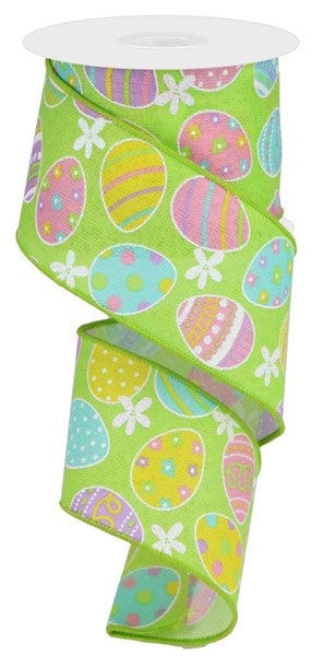 2.5"X10yd Easter Eggs On Royal - Green/Lt Pink/Soft Yellow/Lavender Craig Bachman RGA1657X3