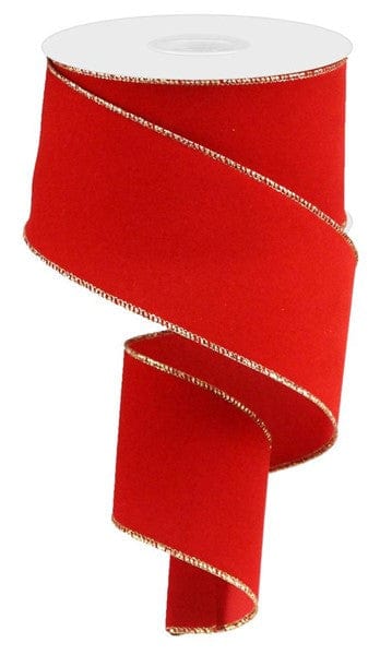 2.5"X10yd Indoor Velvet Ribbon - Red w/Gold Craig Bachman RL194624