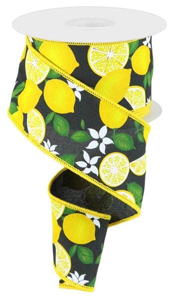 2.5"X10yd Lemon W/Leaves/Flowers - Black/Yellow/Green Craig Bachman RGC165902