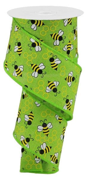 2.5"X10YD MINI BUMBLEBEES ON ROYAL - LIME/YELLOW/WHITE Craig Bachman RGA161733