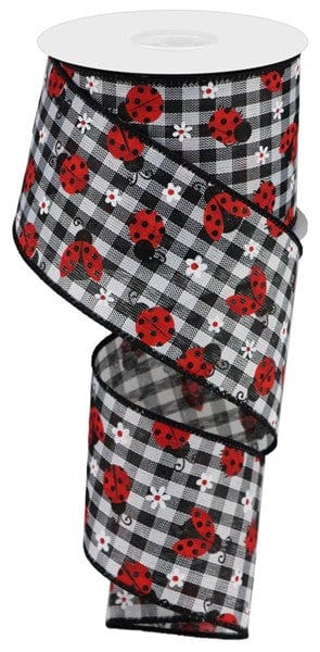 2.5"X10YD MINI LADYBUGS/CHECK - BLACK/WHITE/RED Craig Bachman Ribbon RGA1626X6