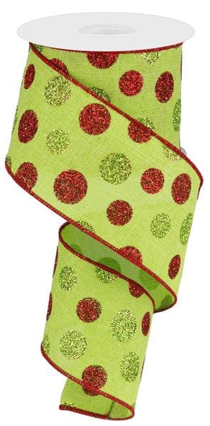 2.5"X10YD Multi Size Glitter Dots/Royal - Lime/Red/Green Shirley's Direct RG01704W1