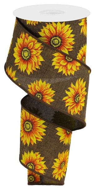 2.5"X10yd Multi Sunflowers/Royal Burlap - Brown/Yellow/Orange/Rust/Brown Craig Bachman RG0187304