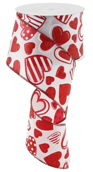 2.5"X10YD Patterned Hearts - White/Red Shirley's Direct RG0163827